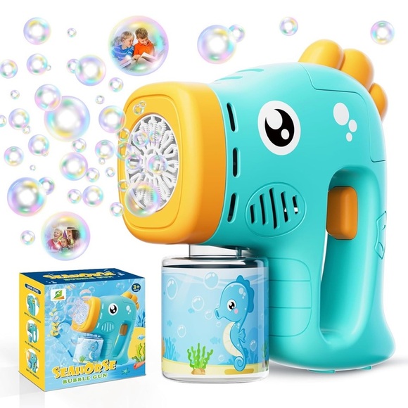 ✨BNWT - Seahorse Bubble Machine, Automatic Bubble Gun for Kids - Blue✨ - Picture 1 of 10